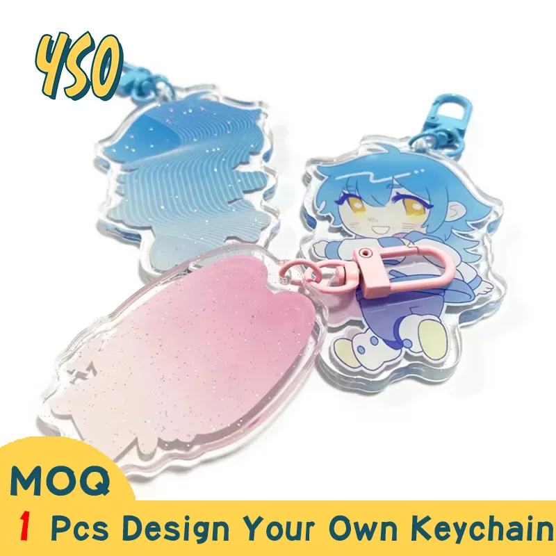 YSO CNC Diamond Cut Wholesale Acrylic Custom Keychain Delicacy Cute Anime Hot Sale Glitter Charms