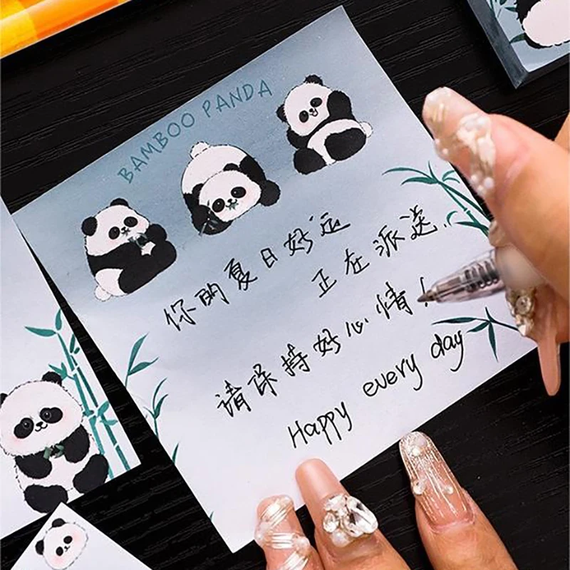 Juego de 50 hojas de papel Kawaii de Panda de bambú, notas adhesivas de dibujos animados, Bloc de notas portátil, suministros escolares y de oficina, regalos