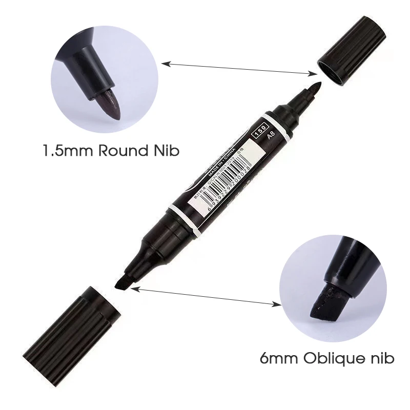 Double-Ended Oil-Based Markers,Large-Tip Pen Refillable High-Capacity Logistics Marker, 6mm-1mm Nib,Quick-Drying,Non-Erasable