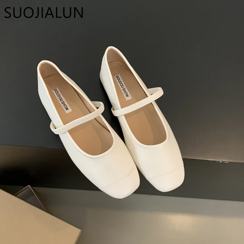 SUOJIALUN 2024 Autumn Women Flat Shoes Ladies Eelgant Round Toe Sahllow Slip On  Ballerinas Shoes Soft Sole Casual Mary Jane Sho