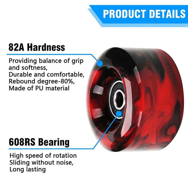 A69P-8 Pack LED Wheel Roller Skate Wheels With Bearings 32Mm X 58Mm Roller Skating Accessories