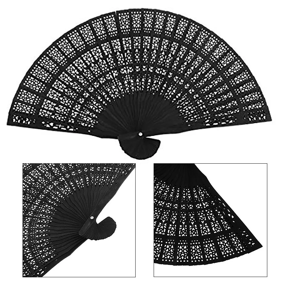 Fashion Wedding Hand Fragrant Party Carved Bamboo Folding Fan Chinese Wooden Fan Vintage Hollow Antiquity Folding Fan