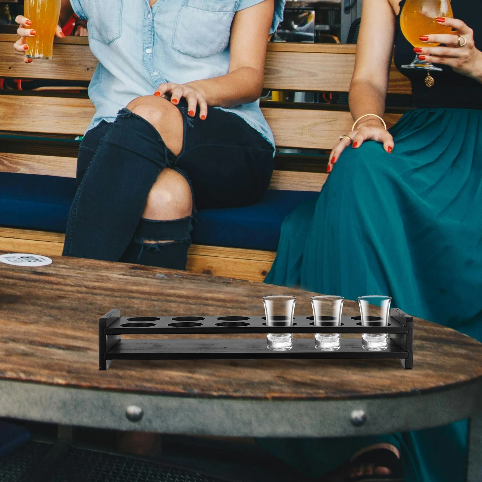 

1pc Shot Glass Holder Rack Imitation Wood Display Tray For Bar Party Organizer Storage Shelf Drinkware Stand