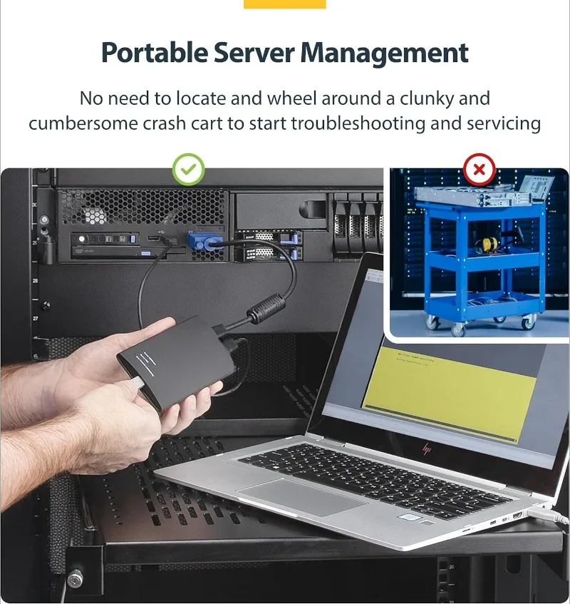 محول عربة تحطم الكمبيوتر المحمول المحمول لإدارة الخادم، وحدة تحكم USB/VGA KVM، Windows/Linux/MacOS - TAA