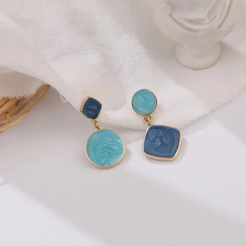 2025 Trendy Enamel Women's Earrings Colorful Glaze Heart Drop Earrings Round Square Pendants Geometric Hanging Earrings jewelry