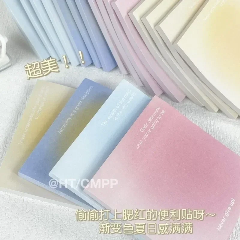 50sheets INS Aesthetic Blush Gradient Memo Pad Mini Portable Student Pocket Notepad Sticky Notes Refrigerator List Note Paper