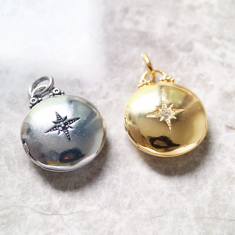 Wisiorek Okrągły Medaillon Z Gwiazdą Locket Brand New 925 Sterling Silver Biżuteria Europa Accessorie Prezent Dla Kobiety Mężczyzn — zdjęcie 6
