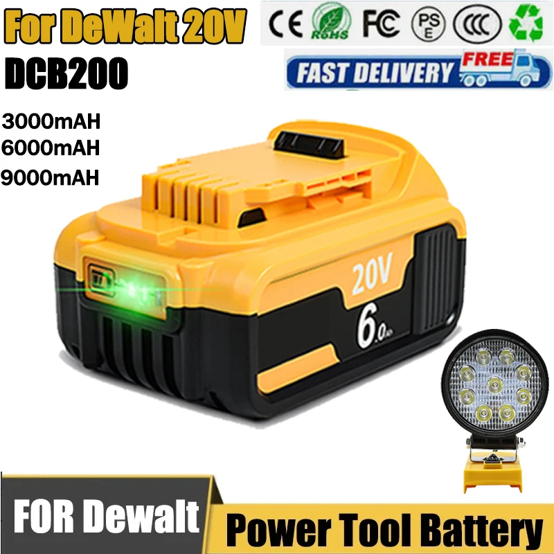 Original DCB200 20V 6000mAh Lithium Replacement Battery For Dewalt 18V DCB200 DCB184 DCB182 DCB180 DCB181 DCB182 DCB201 DCB206