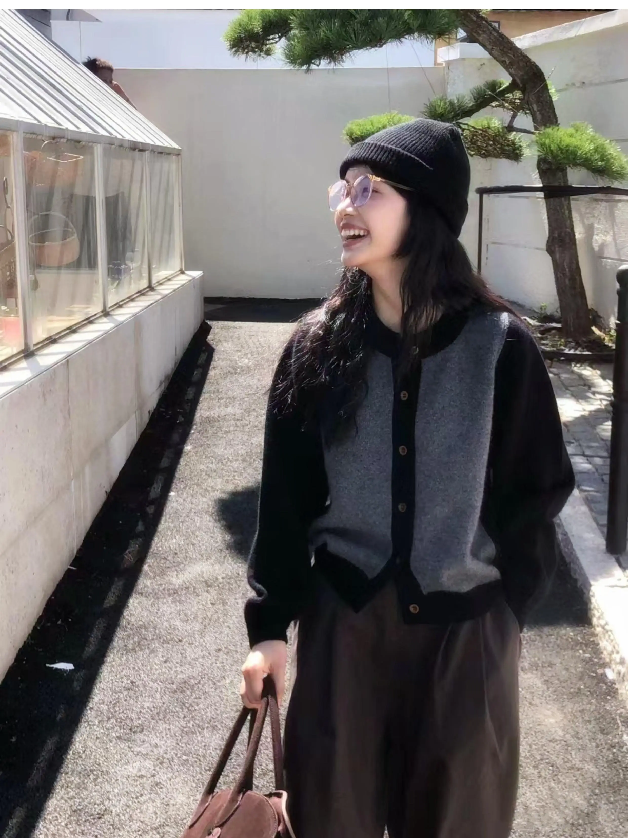 Dames herfst- en winterjas van kasjmier met ronde hals, luie wind, losse gebreide jas in westerse stijl