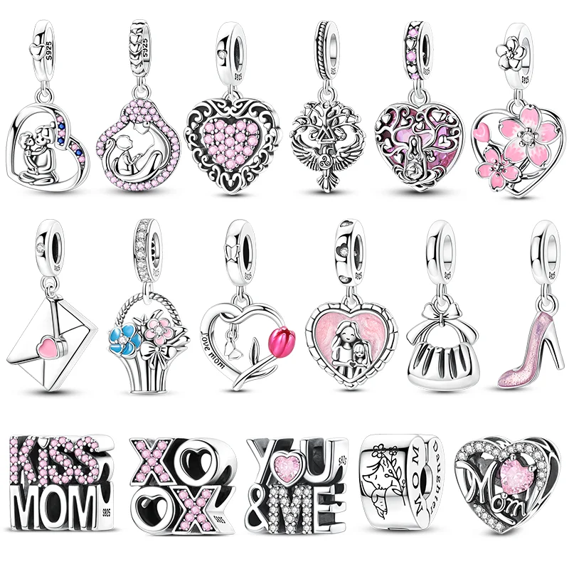New In 925 Sterling Silver Charms Beads Love Mom Bag Shoes H
