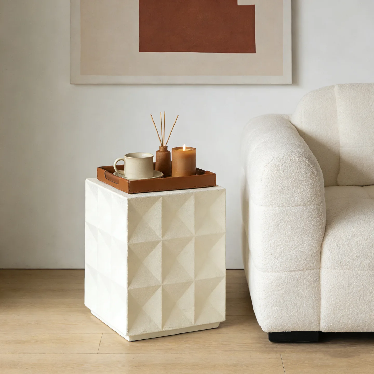 

Modern simple light luxury white edge table home living room creative sofa square coffee table balcony design small square table