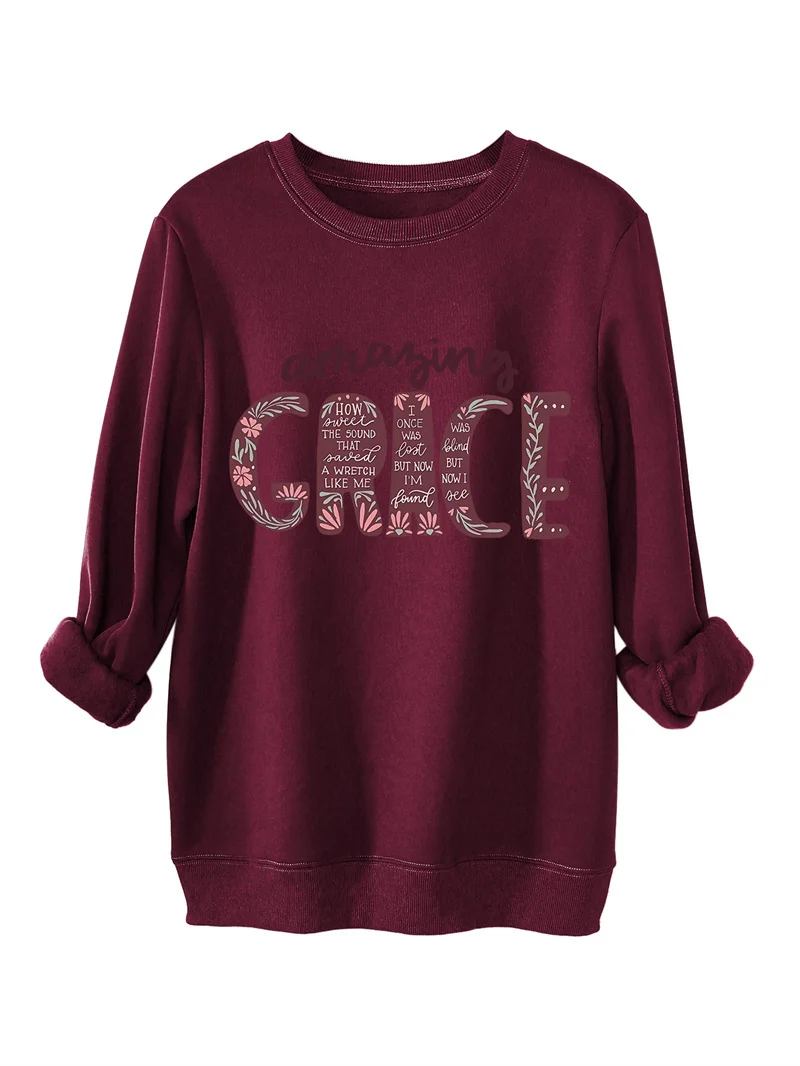 Autumn and winter fashion casual thickened warm amaring grave granny letter printed women's round neck fleece hoodie