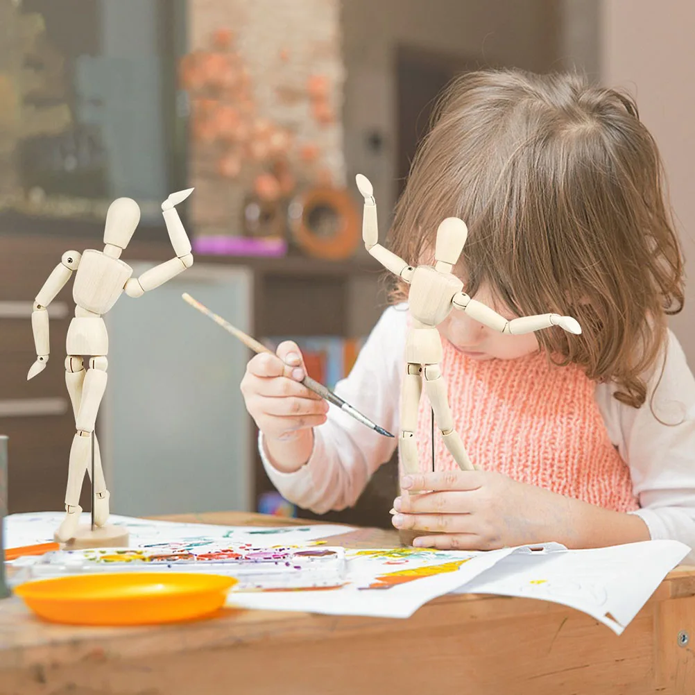 

2pcs Puppet Adornment Solid Wood Movable Poseable Art Model Sketching Craft Decoration for Home Office Gift Family