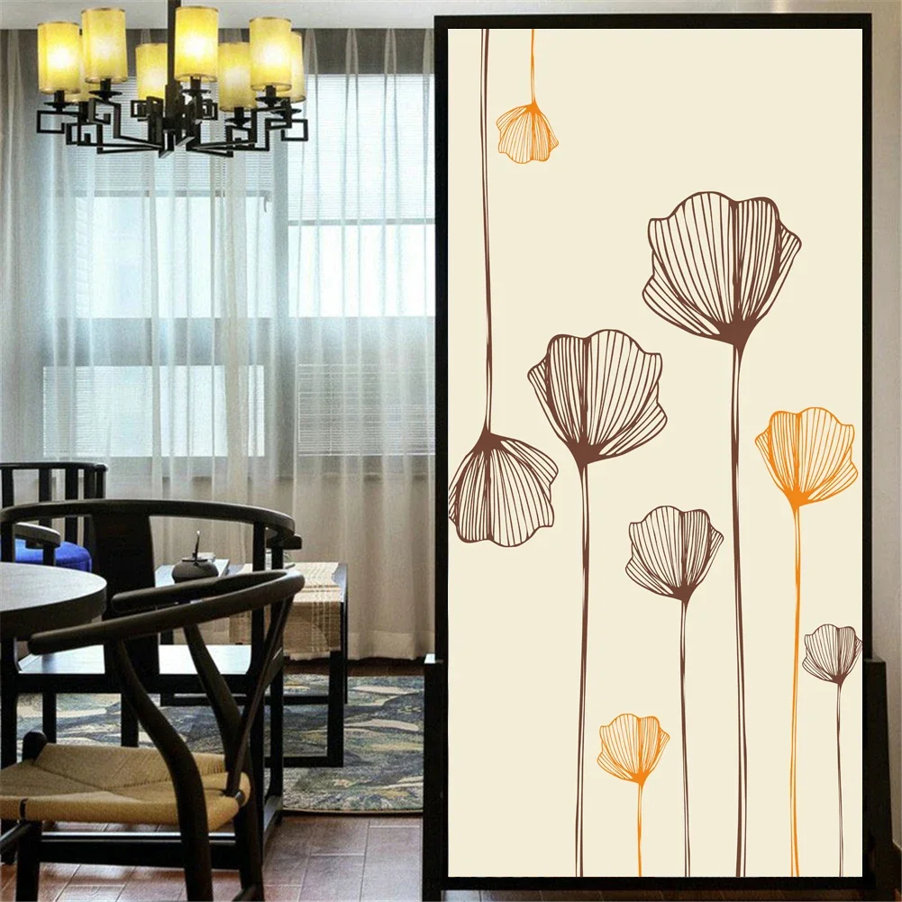 Static Cling Windows Privacy Film Decorative Beautiful Flowers Stained Glass Window Stickers   Frosted Windows  Film 71