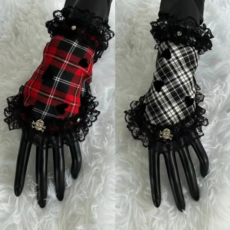 European American Style Rivet Lace Sleeves Subculture Lolita Christmas Decoration Personalized Cosplay Halloween Grid Gloves New