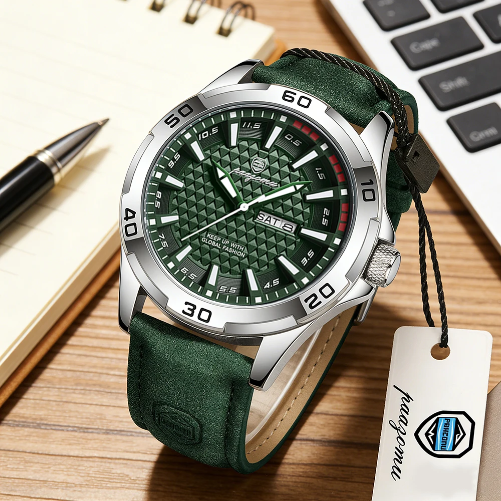 

PAAZOMU Vintage Men's Quartz Watch with Green Dial Suede Band Male Sports Wristwatch Fashion Casual Waterproof Watch for Men