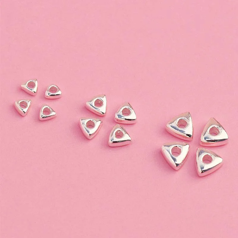 Genuine Real Pure Solid 925 Sterling Silver Beads 18k Gold Triangular Spacers Loose Bead DIY Jewelry Making Findings