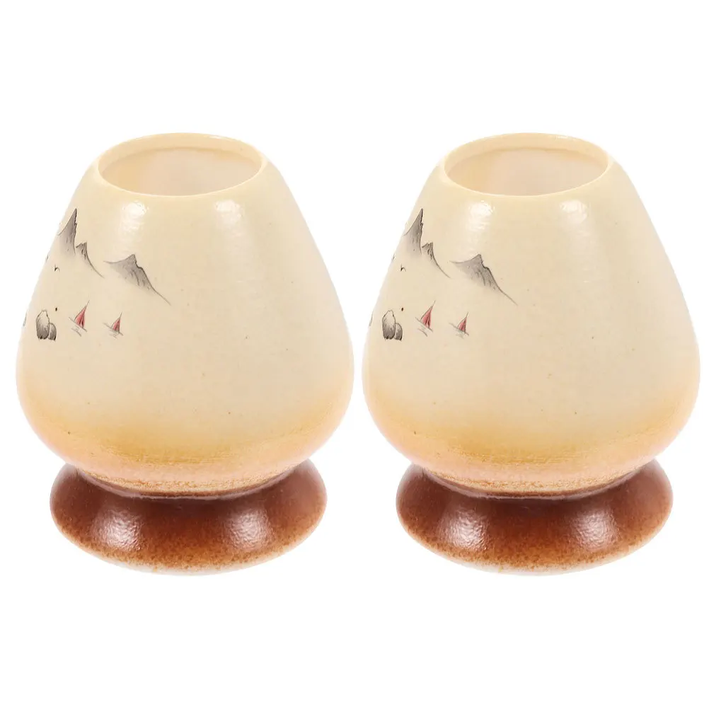 

2 Pcs Matcha Tea Whisk Holder Storage Stand Ceramic Container Traditional Japanese Teaware