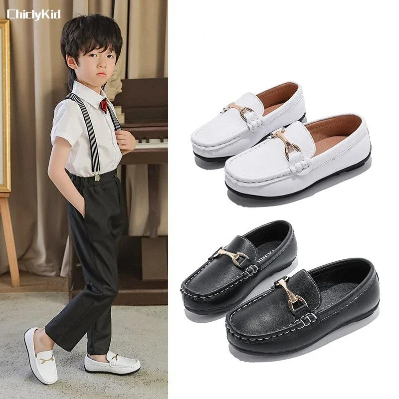 Chłopcy Hollow Out Leather Shoes Kids Soft Party Wedding Dance Shoe Dress Toddler Fashion Children Black White Summer Shoes Flat