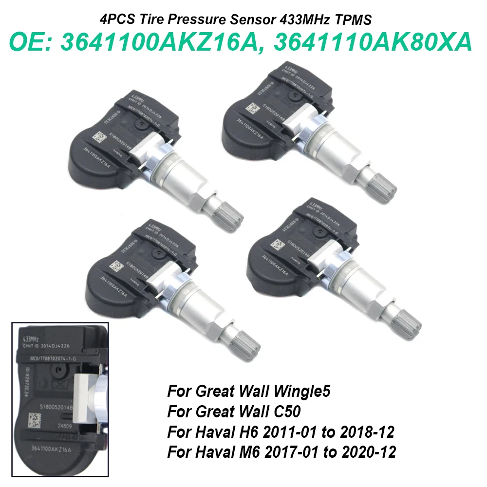 

4 шт. 3641100AKZ16A 3641110AK80XA 3641110K80 Датчик давления в шинах 433 МГц TPMS Высокое качество для Great Wall Wingle5 для Haval H6 M6