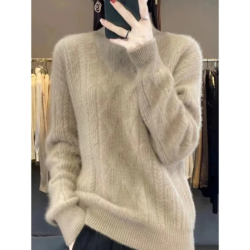 

Solid Mock-neck Pullover Loose Sweater for Women Keep Warm Knitwear Tops Female Clothing Basic Soft Winter Clothes Women 2024