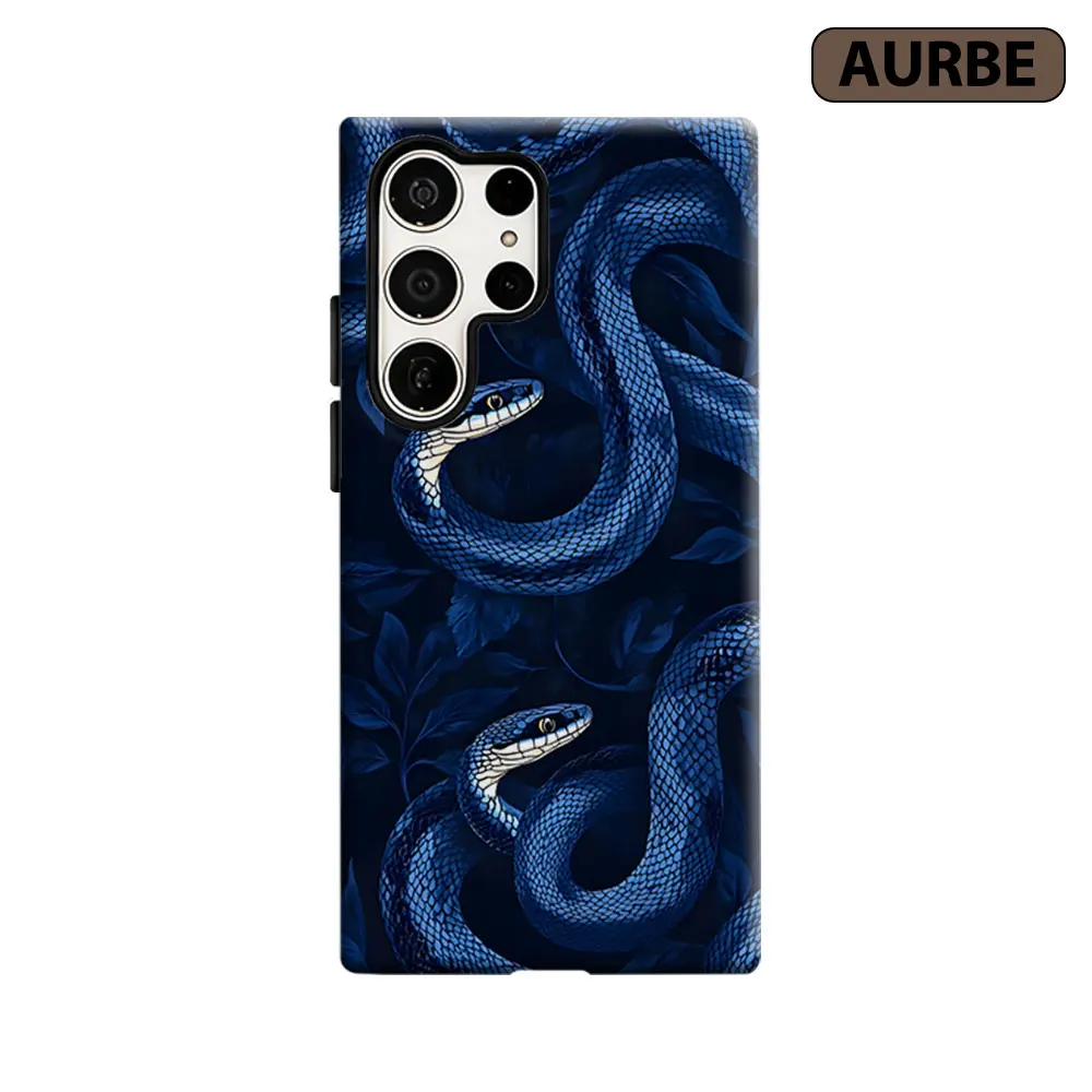 Blue Snake Foliage Phone Case For Samsung Galaxy S26 S25 S24 S23 Ultra Plus HD Hard Double Layer Film Cover