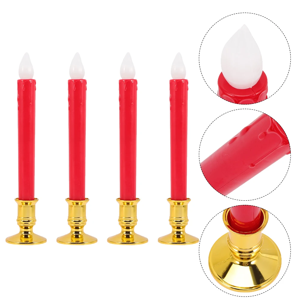 4 قطع شموع مستدقة عديمة اللهب LED واقعية تعمل على شموع ديكور عطلة الزفاف في عيد الميلاد