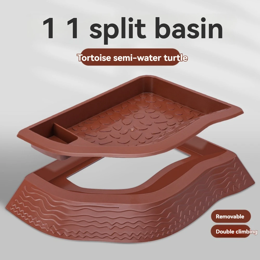 Gelber Rand Schildkröten-Badebecken, halb wasserbedecktes Reptilien-Badebecken, Wasser- und Futter-Doppelzweck-Krabbelbecken für Haustiere, Zuchtbox, Landschaftsgestaltung – Detail 16