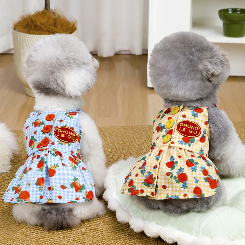 

Sweet Dog Clothes Summer Blue Yellow Plaid Girls Dresses For Small Dogs Chihuahua Dachshund Puppy Sling Skirt Dress Clothing XS