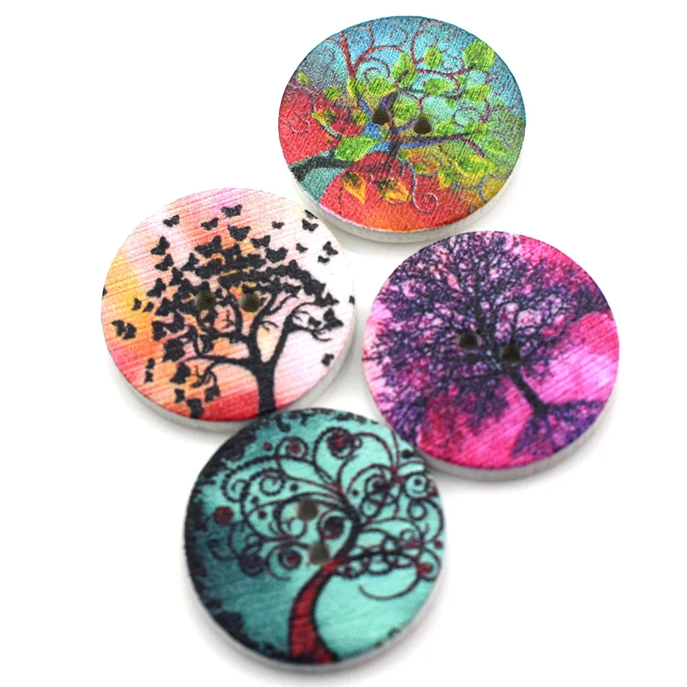 50PCS 20MM Retro Theme Round Printing Wood Buttons Sewing Cloth Scrapbooking Crafts Home Card Making Accessories Making Decor