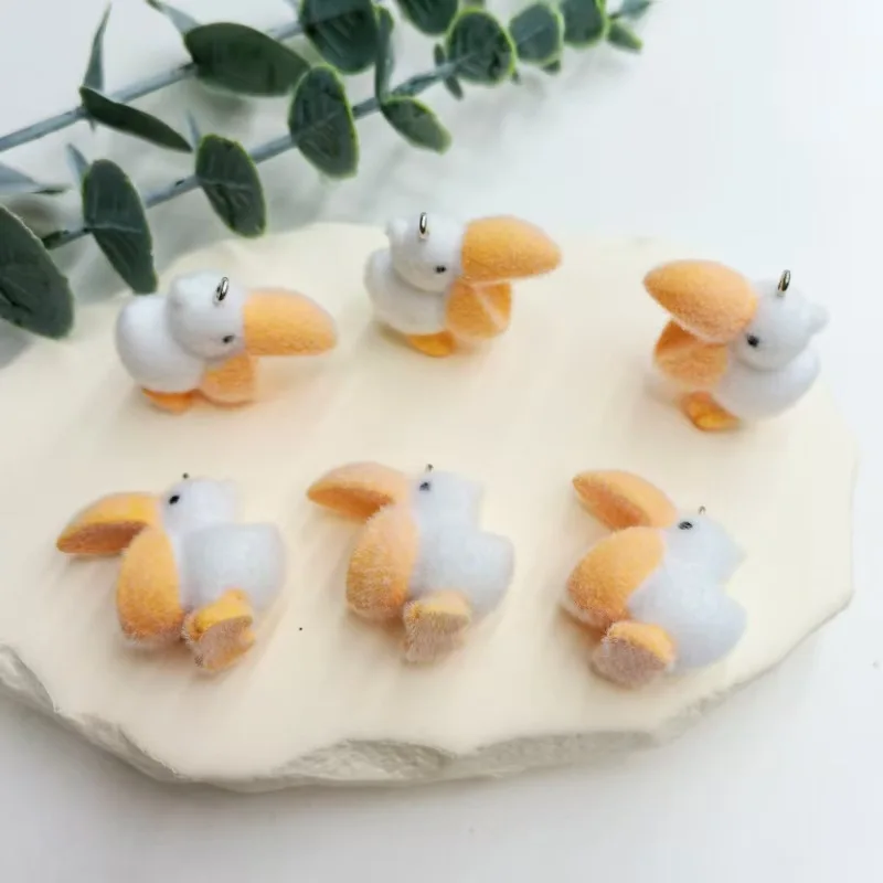 

30pcs Cartoon Flocking Large-billed goose Resin Charms cute Plush Animal Pendant For Keychains Earrings DIY Crafts Jewelry Make