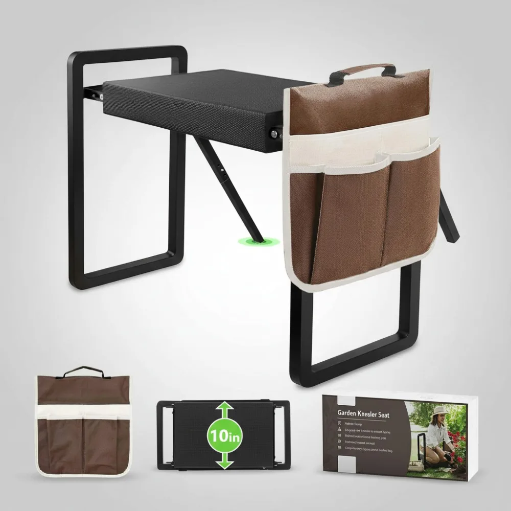 

Foldable Garden Kneeler Seat with Tool Bag, Anti-Tipping Heavy Duty Stool, Thick Soft Pad Gardening Gift for Women Men