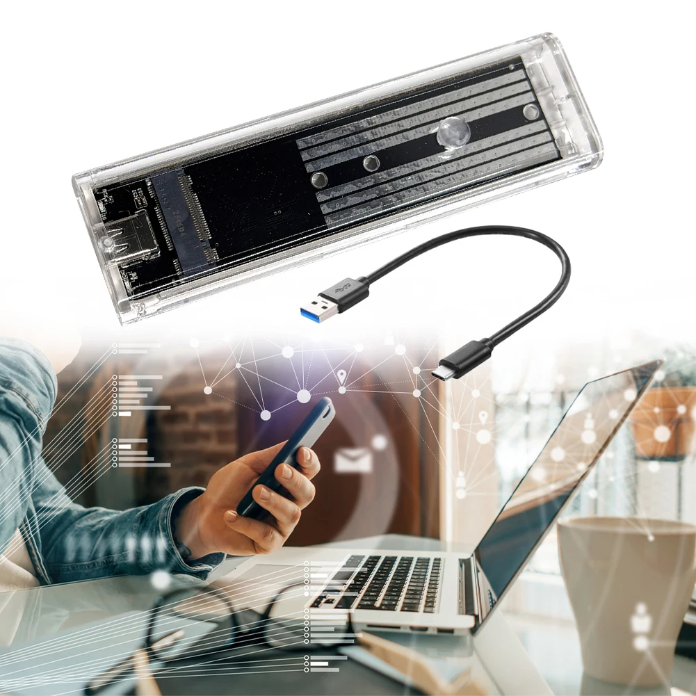 

Внешний корпус для SSD M.2 NGFF SATA Type C USB 3.1, 10 Гбит/с, прозрачный, для накопителей 2230, 2242, 2260, 2280