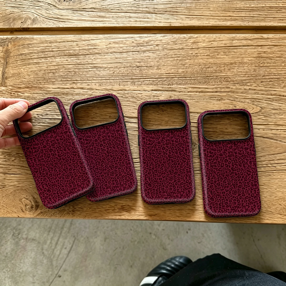 Burgundy Leopard Dense Hard Shock-Absorption Phone Case For Samsung Galaxy S26 S25 Ultra S24 S23 Plus 2-in-1 Protective Cover