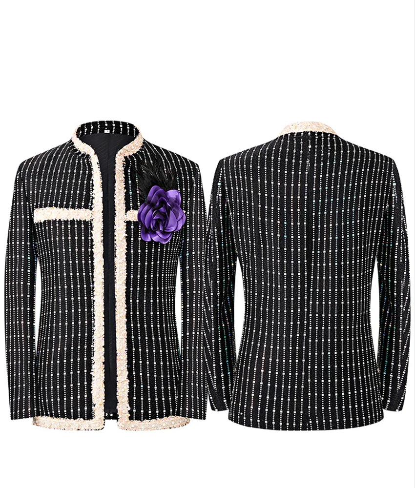 

Men's black tuxedo coat; slim-fit casual suit for host and singer; dance party stage performance outfit. Celebrity Gowns