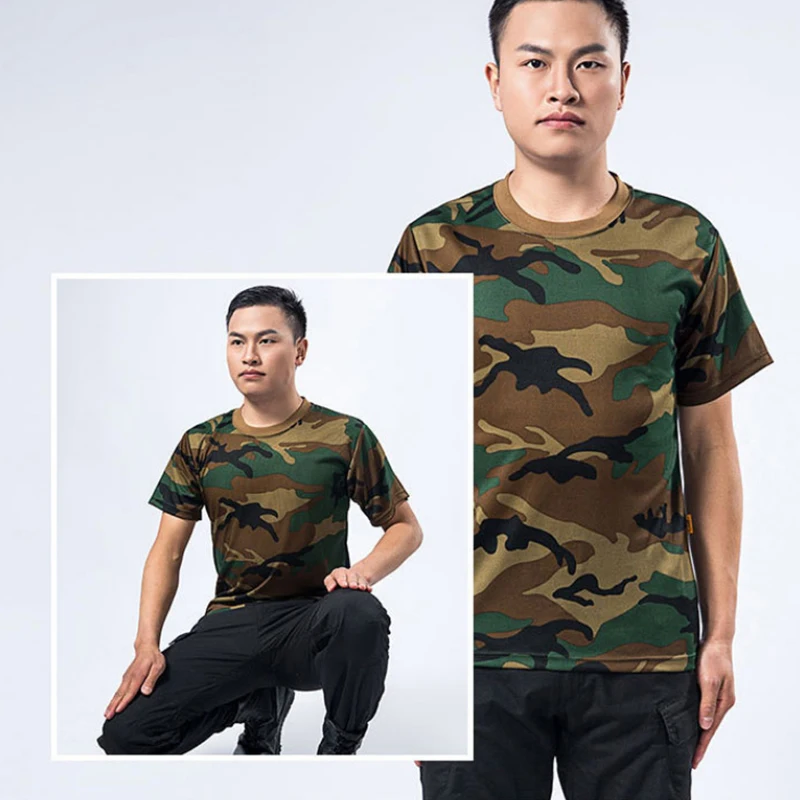 Men Casual Tactical T Shirts Short Sleeve Camouflage T-Shirt Quick Dry Outdoor Gym Top Tees Cargo T Shirt Male Clothing