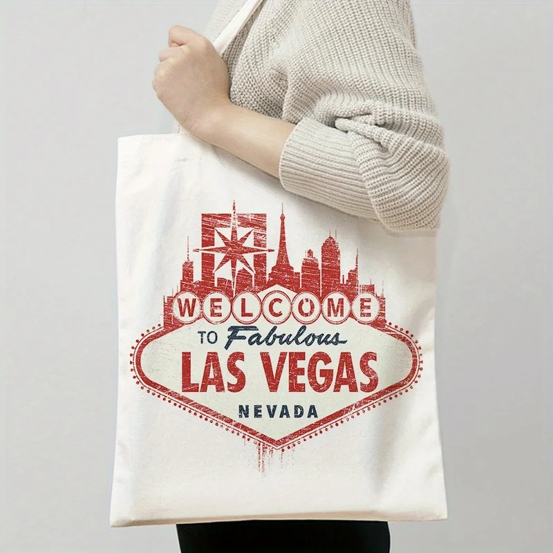 1Las Vegas Skyline Canvas Tote Bag，Reusable Shopping Bag，Suitable for Daily Use、Commuting、Travel and Gifts，Reusable Shopping Bag