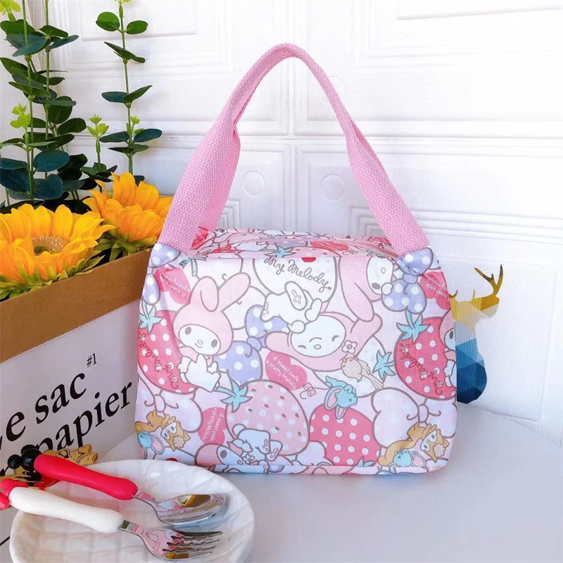 Sanrio Anime Hellokitty Lunch Box Cinnamoroll Mymelody Kawaii Cartoon Handbag Food Picnic Bento Water Cup Drink Storage Bag