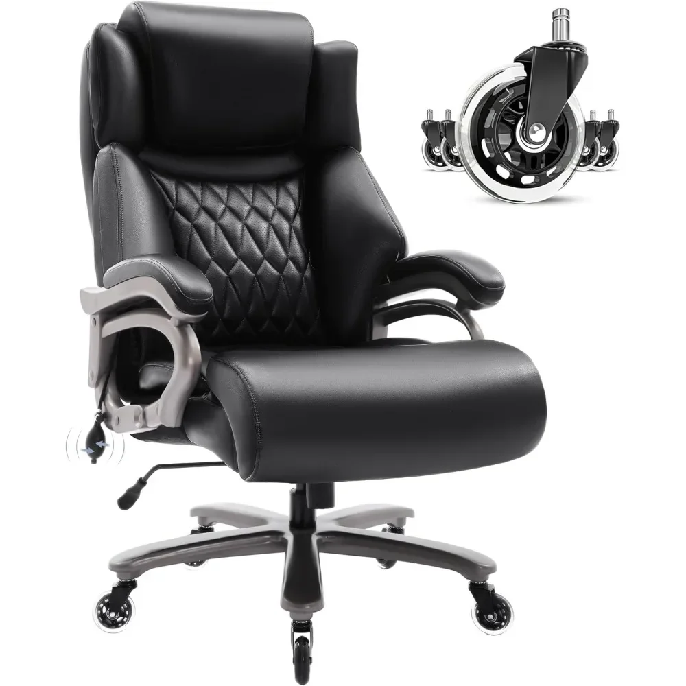 Big and Tall 400lbs Office Chair- Adjustable Lumbar Support Quiet Rubber Wheels Heavy Duty Metal Base