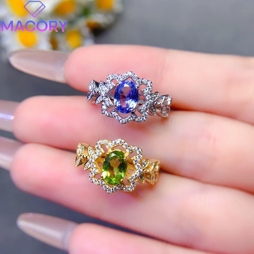 Silver natural tanzanite female ring sterling silver 925 jewelry certification luxury female ring luxury brand replica gem