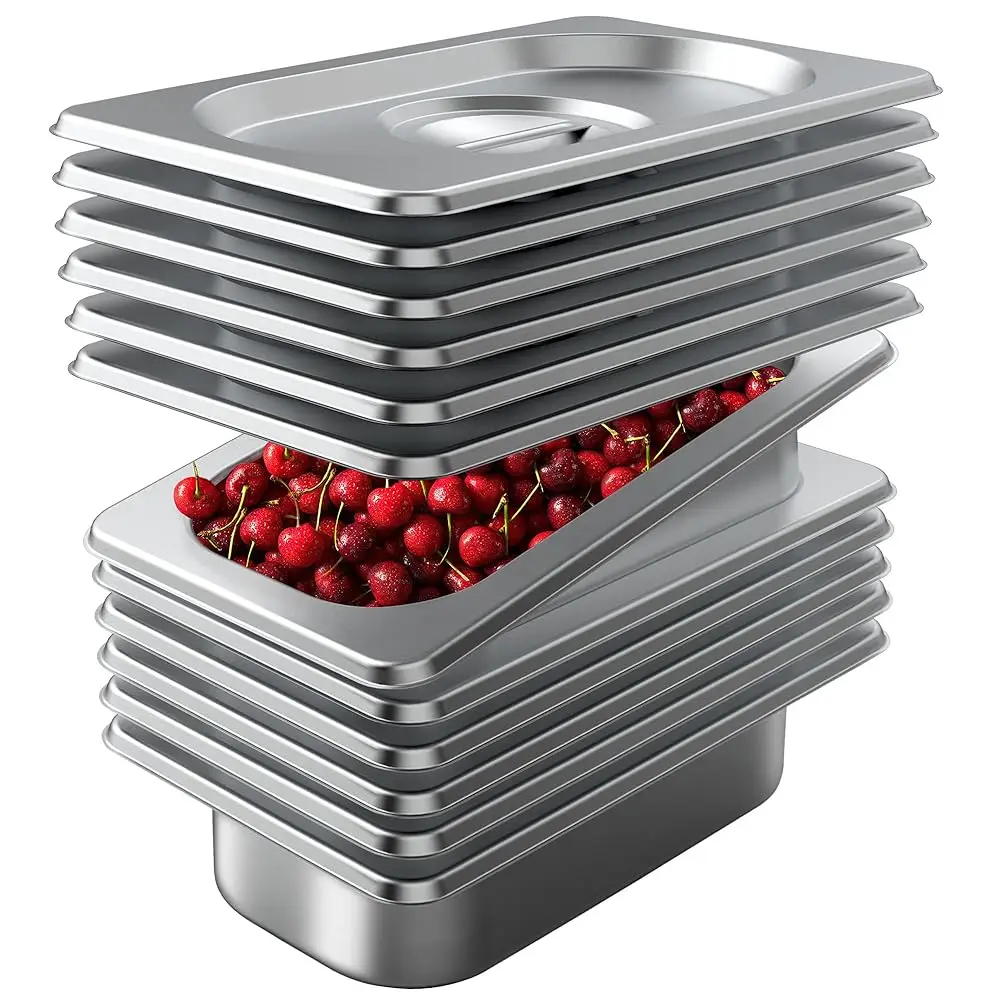 

6 Pa Stainl Steel Hotel Pan With Lids 1/4 Size 4 E Deep Steam Table Metal Food Pan Steamer Trays For Buffet Catering Pans Metal