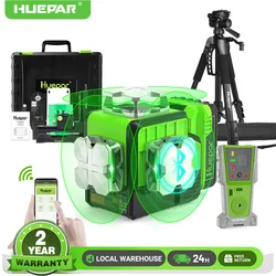 Huepar 12 Lines 3D Green Laser Level with Remote, Bluetooth, Receiver/Tripod, Self-Leveling & Magnetic Base for Construction P03