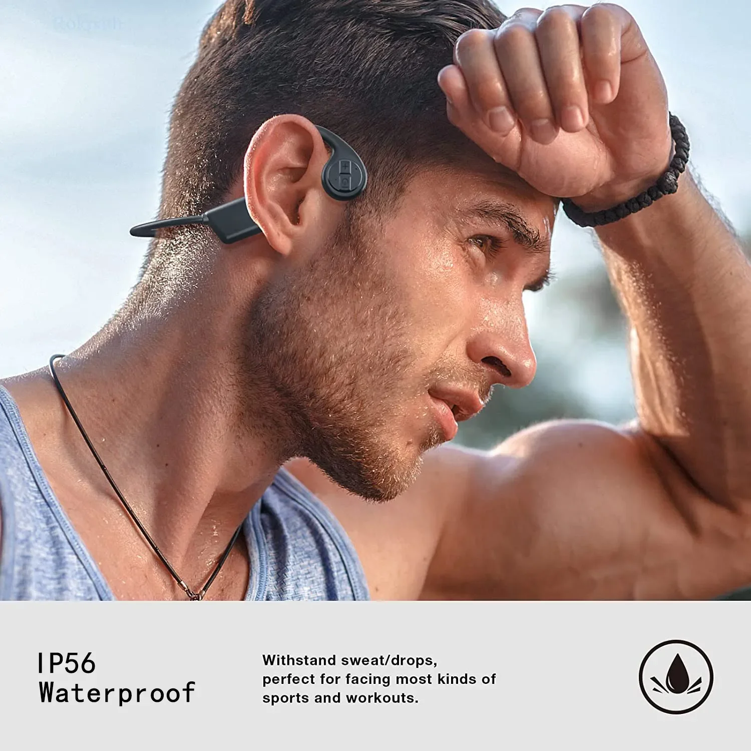 Wireless Open Ear Bone Conduction Headphones, Bluetooth Headset, 12 Hours Playtime, IP55 Sweatproof, Built-in Mic