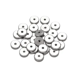 50Pcs 4/5/6/8/10mm Stainless Steel Charm Spacer Beads Flat Round Loose Big Hole Beads DIY Jewelry Making Accessories Wholesale