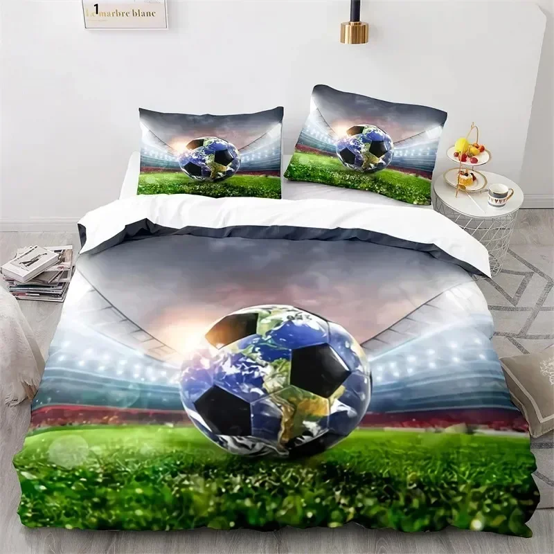3D Soccer Duvet Cover Set King Queen Boys Watercolor Football Bedding Set Youth Sports Theme Quilt Cover For Child's Dorm Room