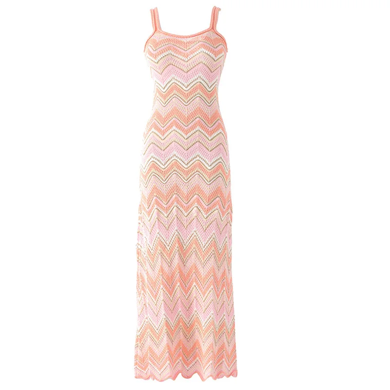 

Women Summer Knitted Cotton O-Neck Sleeveless Dress Striped Dress