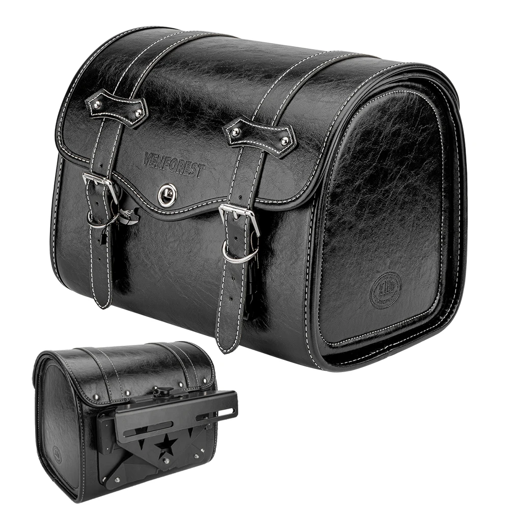 Universal Motorcycle Side Case PU Leather Saddlebag with Lockable Quick Release Mount for Honda for Yamaha for Kawasaki for BMW