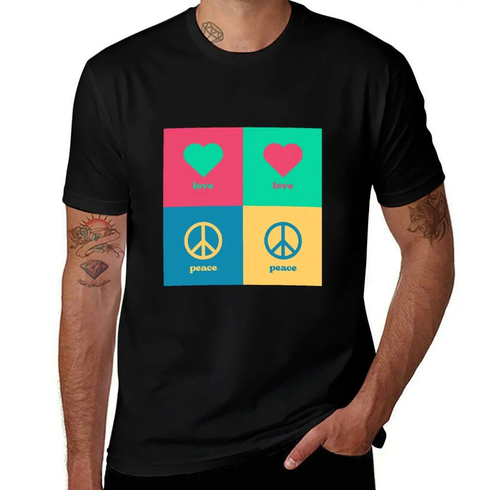 

love love peace peace T-Shirt cotton tshirt 100% mens graphic t shirts T-Shirt