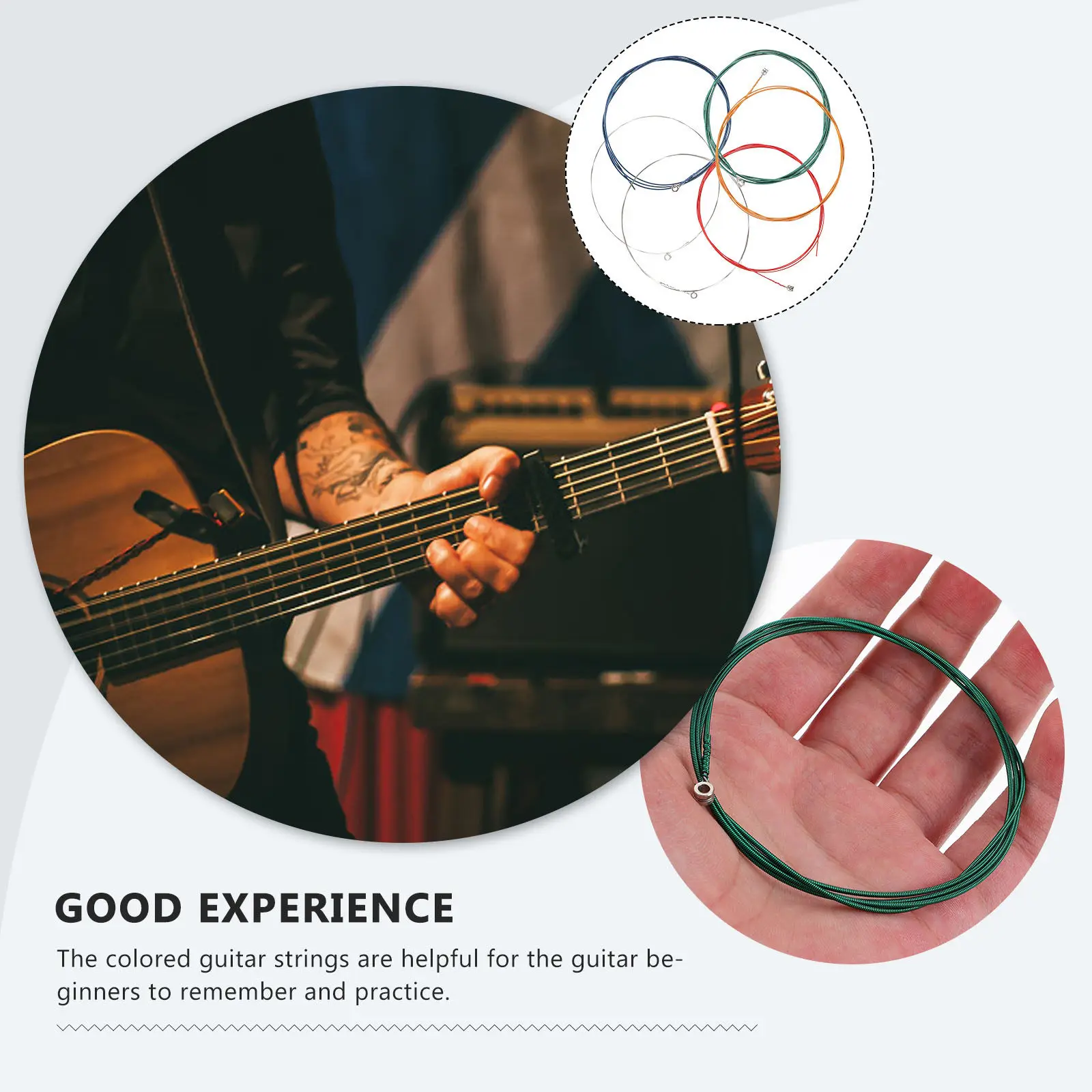 Acoustic Guitar Strings 6 Piece Colored Coated Hex Steel Core Rust Resistant Bright Tone Replacement Set