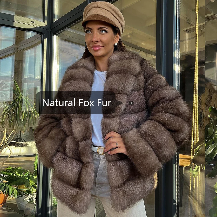 Real Fox Fur Coats Womens Fox Jacket Woman Turndown Collar 2024 Fashion Warm Genuine Fox Fur Jackets